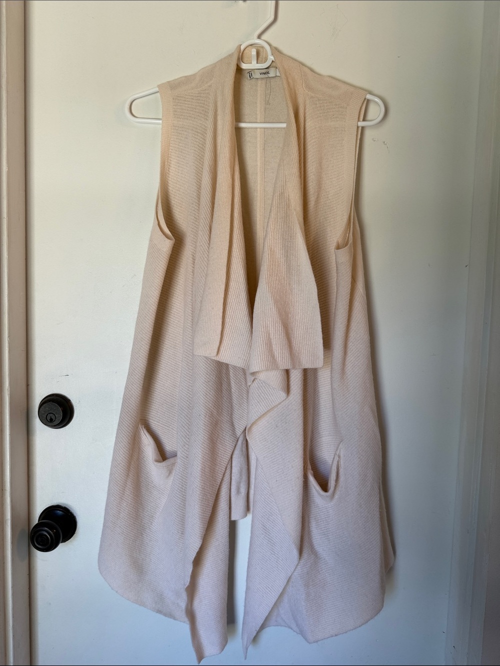 VINCE Draped Vest Cashmere Wool Ivory Cream Soft Waterfall Cardigan Sweater med